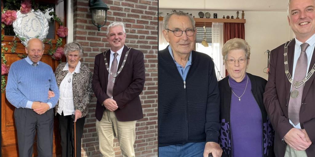 Twee diamanten bruidsparen krijgen bezoek van burgemeester